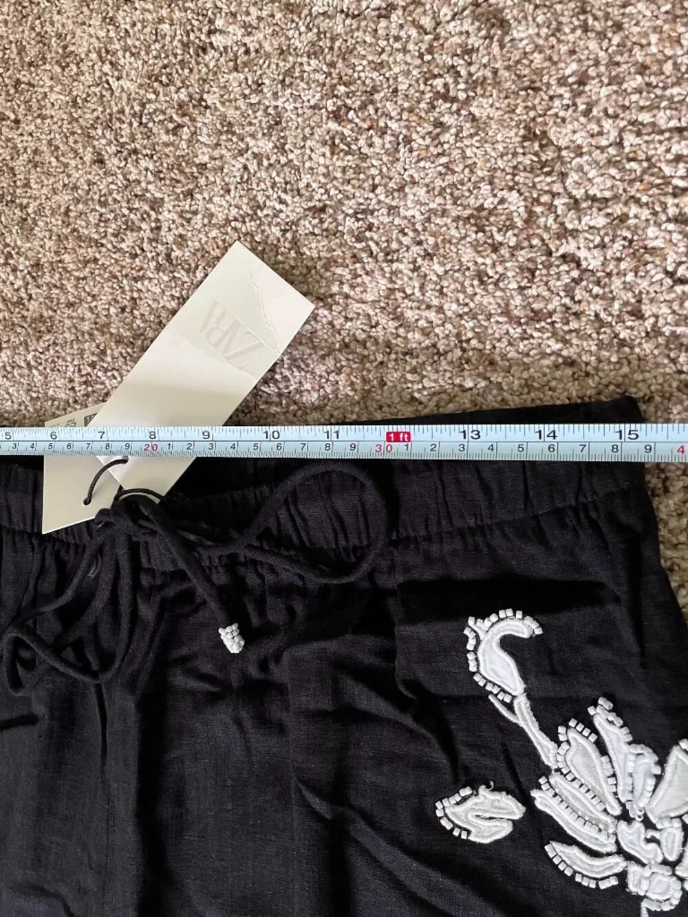ZARA ZW Collection Embroidered Linen Blend Co Ord Set Shirt Pants Black L NWT